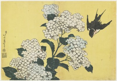 Hortensia y golondrina, c. 1832 de Katsushika Hokusai