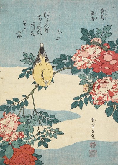 Ruiseñor Japonés y Ramo de Rosas, c. 1832 de Katsushika Hokusai