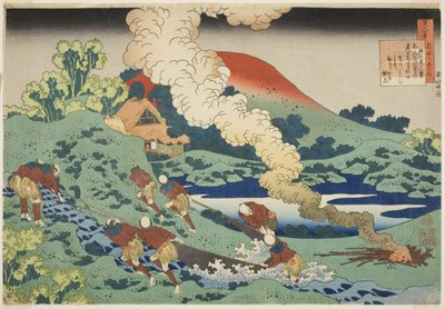 Kakinomoto Hitomaro de la serie Cien Poemas Explicados por la Nodriza (Hyakunin isshu uba ga etoki) de Katsushika Hokusai
