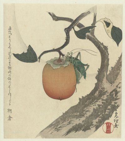 Kaki con saltamontes de Katsushika Hokusai