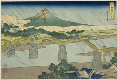 Puente Kintai en la provincia de Suo, de la serie "Vistas inusuales de puentes famosos en varias provincias" de Katsushika Hokusai