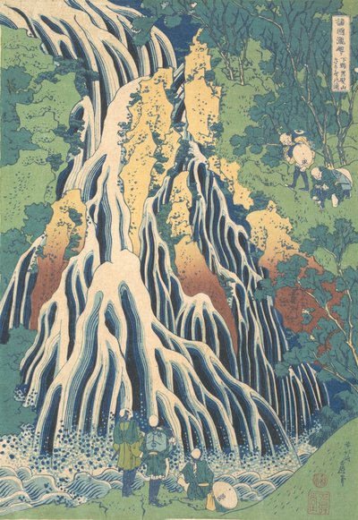 Cascada Kirifuri en la Montaña Kurokami en Shimotsuke, ca. 1832 de Katsushika Hokusai
