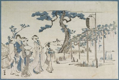 Damas visitando los jardines de glicinas en Kameido de Katsushika Hokusai