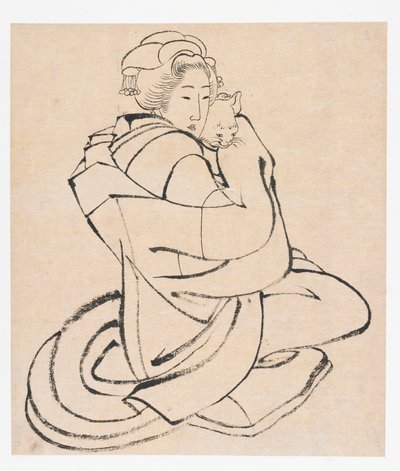 Dama Sosteniendo un Gato de Katsushika Hokusai