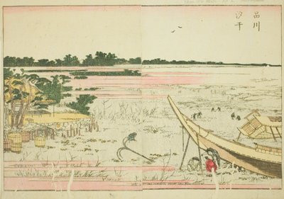 Marea baja en Shinagawa (Shinagawa shiohi), del libro ilustrado "Libro de imágenes de diversiones del Este (Ehon Azuma asobi)" de Katsushika Hokusai
