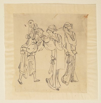 Un hombre, dos mujeres y un niño de Katsushika Hokusai
