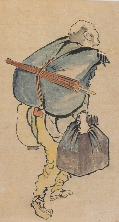 Hombre con mochila y linterna de Katsushika Hokusai