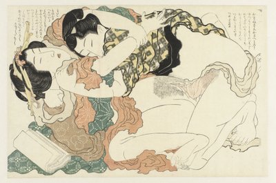 Hombre y mujer en cálido abrazo La planta de Adonis (título de la serie) Fukujuso (título de la serie) de Katsushika Hokusai