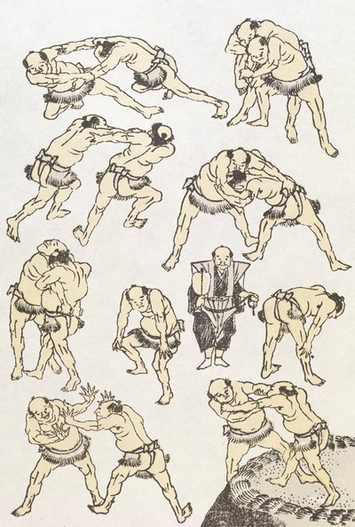 Manga: estudios de gestos y posturas de luchadores, pub. 1849 de Katsushika Hokusai