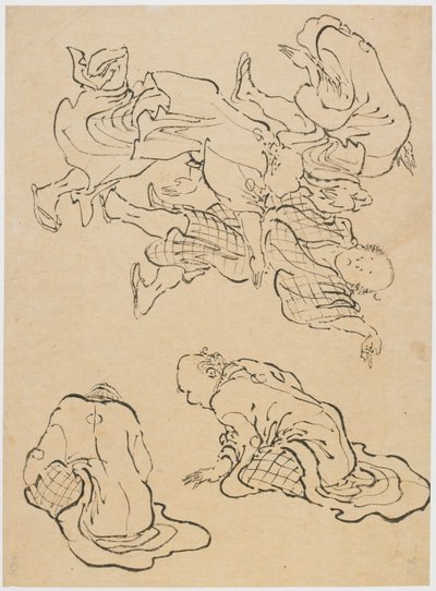 Hombres bailando y figuras diversas de Katsushika Hokusai