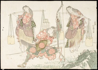 Minamoto no Tametomo y dos recolectores de sal de Katsushika Hokusai