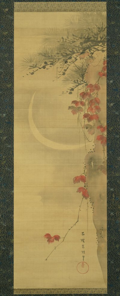 Luna, pino y arce de Katsushika Hokusai