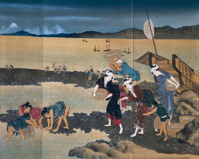Pesca de mejillones de Katsushika Hokusai