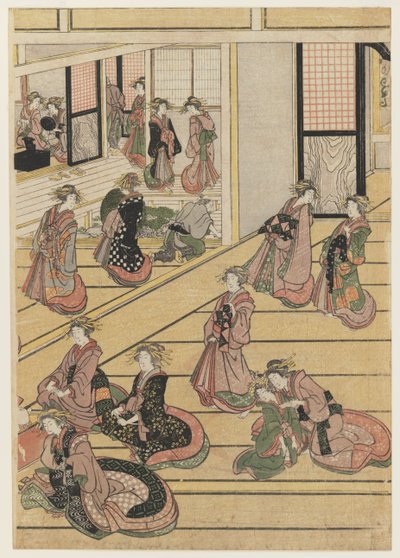 Días de Año Nuevo en la Casa de Té Ogi-ya. c.1810 de Katsushika Hokusai
