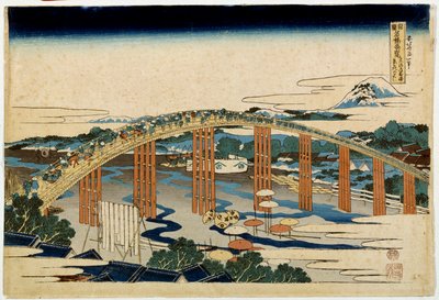 Puente Okazaki Yahagi sobre Tokaido. Estampa japonesa de Hokusai (1760-1849) de Katsushika Hokusai