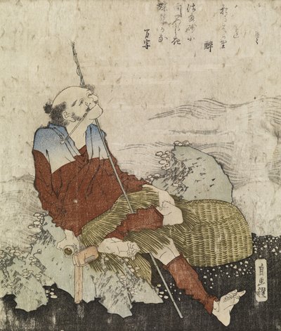 Viejo pescador fumando su pipa, c.1835 (xilografía en color) de Katsushika Hokusai