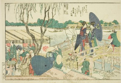 Páginas del libro ilustrado "Vistas Panorámicas a lo Largo de las Orillas del Río Sumida" de Katsushika Hokusai