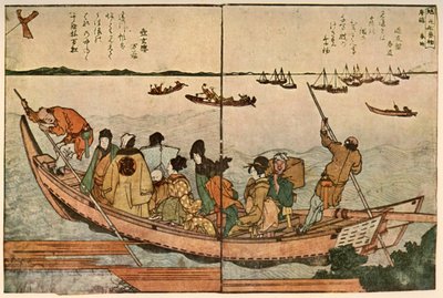 Pasajeros en un bote cruzando el río Sumida en Japón, c1804, 1924 de Katsushika Hokusai