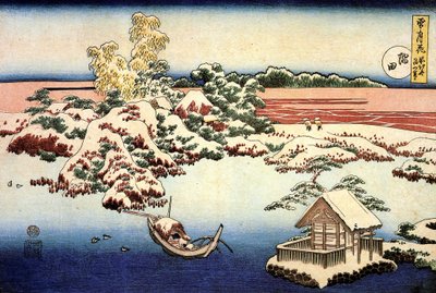 Impresión ""Paisaje nevado en el río Sumida, Japón"" de Katsushika Hokusai (1760-1849) (escuela ukiyo-e) 1832 Estado A Museo Pushkin de Bellas Artes, Moscú de Katsushika Hokusai
