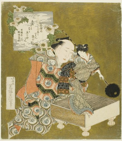 Titiretero sosteniendo marioneta sobre tablero de "go" de Katsushika Hokusai
