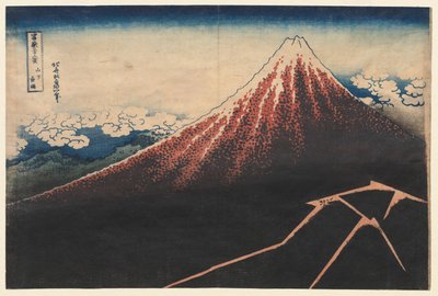 Lluvia bajo la montaña de la serie Treinta y seis vistas del monte Fuji, principios de 1830s de Katsushika Hokusai