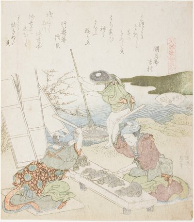 Reciclaje de Papel, ilustración para The Fulling-block Shell (Kinuta gai), de la serie "Un Juego de Emparejamiento con Conchas de Poemas del Período Genroku (Genroku kasen kai awase)" de Katsushika Hokusai