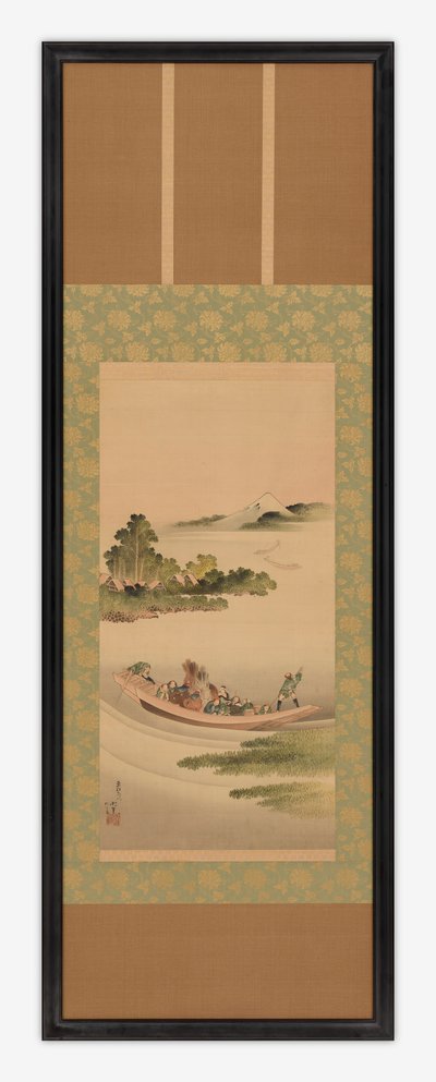 Paisaje fluvial: ferry y Monte Fuji, período Edo, 1842 de Katsushika Hokusai
