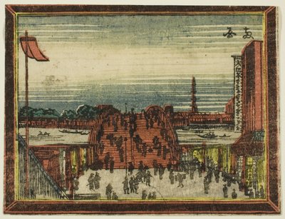 Puente Ryogoku, de la serie Imágenes al estilo holandés: Ocho vistas de Edo (Oranda gakyo Edo hakkei) de Katsushika Hokusai