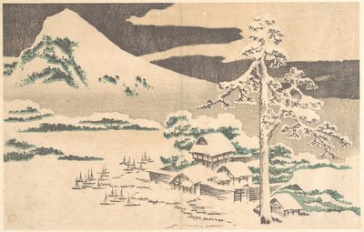 Pueblo costero en invierno, del «Álbum de imágenes realistas» (Hokusai shashin gafu) de Hokusai de Katsushika Hokusai