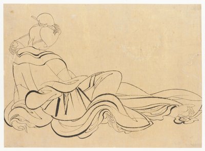 Mujer sentada rascándose la cabeza de Katsushika Hokusai