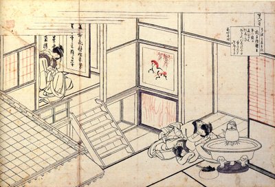Serie de cien poemas de cien poetas: ""Shikishi Naishinno"" Mujeres japonesas durmiendo en un interior - Impresión de Katsushika Hokusai (1760-1849) (escuela ukiyo-e) alrededor de 1830 State Hermitage San Petersburgo de Katsushika Hokusai