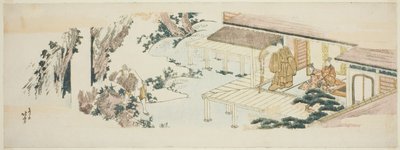 Sirviente arrojando haces de ramas en la cascada de Katsushika Hokusai