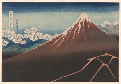 Lluvia bajo la cumbre (Sanka hakuu), de la serie "Treinta y seis vistas del monte Fuji (Fugaku sanjurokkei)" de Katsushika Hokusai
