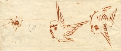 Página de Bocetos con Pájaros y Araña de Katsushika Hokusai