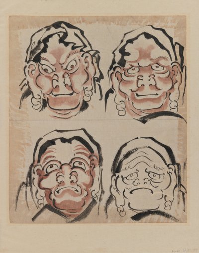 Boceto de cuatro rostros de Katsushika Hokusai