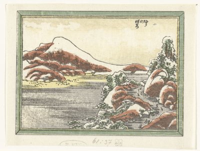 Nieve en el monte Hira Hira no bosetsu (título sobre objeto) Ocho vistas grabadas de la provincia de Omi (título de la serie) Doban Omi hakkei (título de la serie) de Katsushika Hokusai