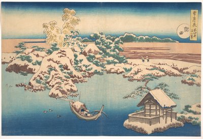 Nieve en el Río Sumida, de la serie Nieve, Luna y Flores de Katsushika Hokusai