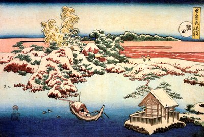 Paisaje nevado junto al río Sumida, c1832 de Katsushika Hokusai