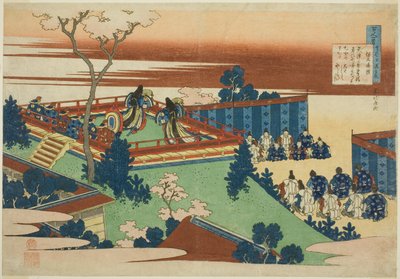 Sojo Henjo, duodécimo poeta de la serie Cien Poemas por Cien Poetas Explicados por la Nodriza de Katsushika Hokusai