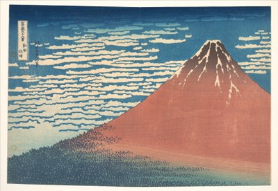 «Viento del sur, cielo despejado» (Gaifū kaisei), también conocido como «Fuji rojo», de la serie «Las treinta y seis vistas del monte Fuji» (Fugaku sanjūrokkei) de Katsushika Hokusai