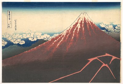 Tormenta bajo el monte Fuji (Sanka no haku u), de la serie «Las treinta y seis vistas del monte Fuji» (Fugaku sanjūrokkei) de Katsushika Hokusai