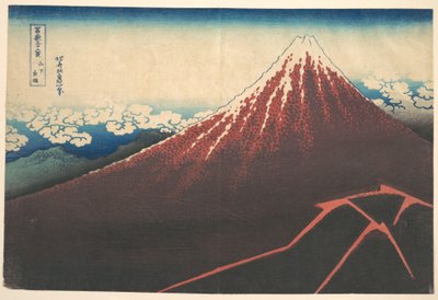 Tormenta bajo el monte Fuji (Sanka no haku u), de la serie «Las treinta y seis vistas del monte Fuji» (Fugaku sanjūrokkei) de Katsushika Hokusai