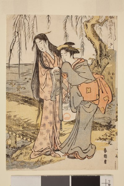 Verano: Dos mujeres junto a un arroyo, de la serie La luna elegante en las cuatro estaciones de Katsushika Hokusai