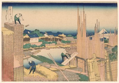 Aserradero del Río Tatekawa en Honjo (Honjo Tatekawa), de la serie "Treinta y Seis Vistas del Monte Fuji (Fugaku sanjurokkei)" de Katsushika Hokusai