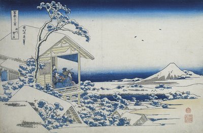 Casa de té en Koishikawa, la mañana después de una nevada, c.1830 de Katsushika Hokusai
