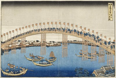 Puente Temma, Provincia de Settsu de la serie Vistas maravillosas de puentes famosos de varias provincias, c.1835 de Katsushika Hokusai