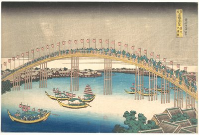 El puente Tenman en la provincia de Settsu (Sesshū Tenmanbashi), de la serie «Vistas destacadas de puentes en diversas provincias» (Shokoku meikyō kiran) de Katsushika Hokusai