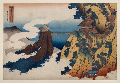El puente «Nube Colgante» en el monte Gyōdō, cerca de Ashikaga, de la serie «Vistas destacadas de puentes en diversas provincias» de Katsushika Hokusai