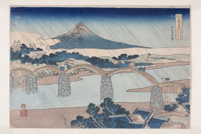 El puente Kintai en la provincia de Suō de Katsushika Hokusai