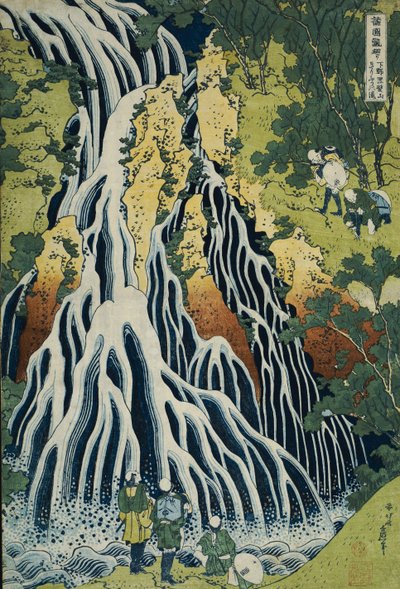 La cascada Kirifuri en el monte Kurokami en la provincia de Shimotsuke, de la serie "Un viaje a las cascadas de todas las provincias" de Katsushika Hokusai